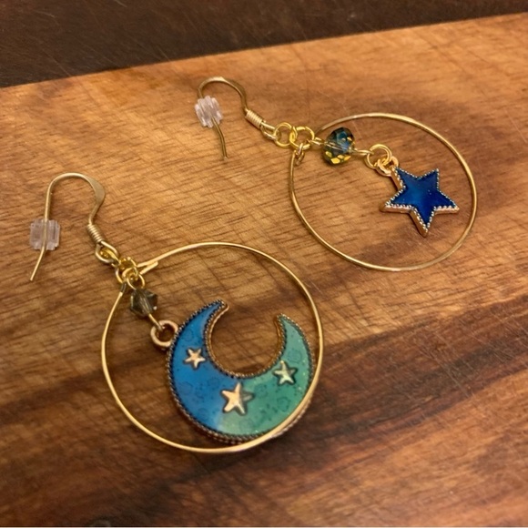 The Moon And The Stars Mixed Match Dangling Hoop Earrings - Picture 6 of 6